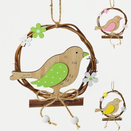 VTÁČIK DREVO NA PNÍKU ZÁVES MIX 10CM SUPER CENA