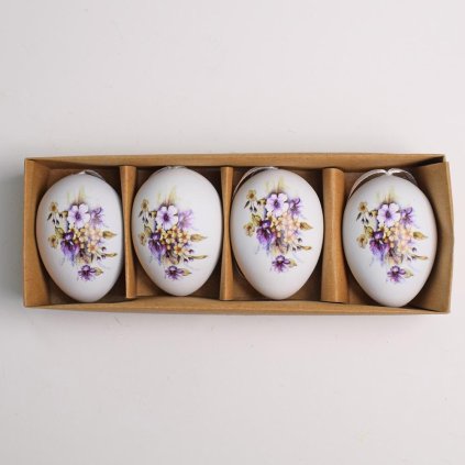 ZÁVES VAJCE KVETY PLAST S/4 6CM BIELOFIALOVĚ