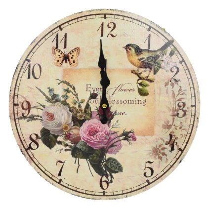 HODINY NÁSTENNÉ MDF DIA 34CM RUŽE+VTÁK