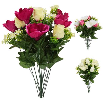 KYTICA MAGNÓLIA, RUŽA x18 57CM MIX/3F  vzorkovňa