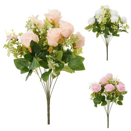 KYTICA RUŽA BIELA, DROB. KVETY, ZELEŇ MIX/3F 47CM