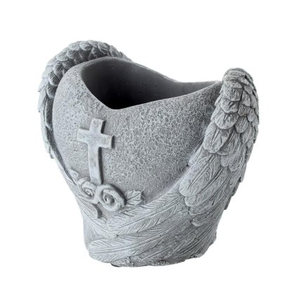 OBAL SRDCE KRÍDLA KRÍŽ CEMENT SIVÁ 17x11x15CM