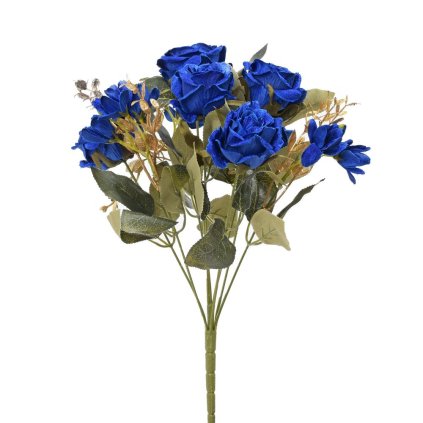 KYTICA RUŽA ZAMAT MODRÁ, DROB.KVETY, ZLAT.PAPRAĎ 40CM