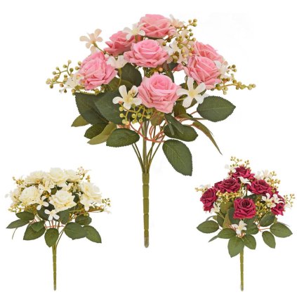 KYTICA RUŽA ZAMAT., DROB. KVETY, ZELEŇ MIX/3F 34CM