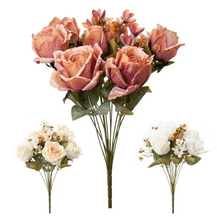 KYTICA RUŽA PERLEŤ, DROB. KVETY, ZELEŇ MIX/3F 48CM