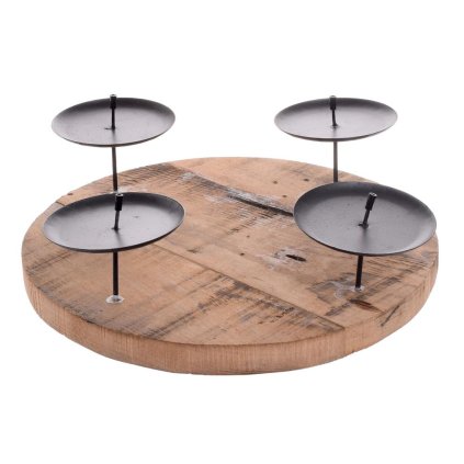 SVIETNIK KRUH HNEDÝ 4 SVIEČKY DREVO 25x7CM