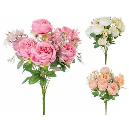 KYTICA RUŽA ANGL., DROB.KVETY, ZELEŇ MIX/3F 46CM