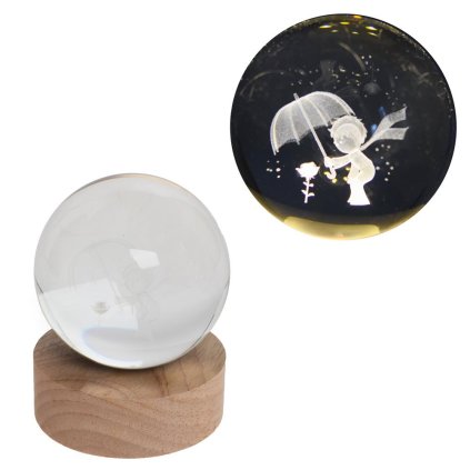 LED GUĽA SKLO NA DREV.PODSTAVCI S PODSVIETENÍM MALÝ PRINC 8*10CM