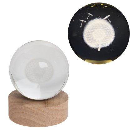 LED GUĽA SKLO NA DREV.PODSTAVCI S PODSVIETENÍM PÚPAVA 8*10CM