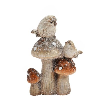 HRÍBIKY S VTÁČIKMI BIE/OR POLY 10,5*6*15CM