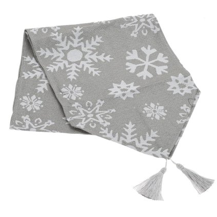 ŠTÓLA VIANOCE 33x180CM STRIEBORNÁ VLOČKY