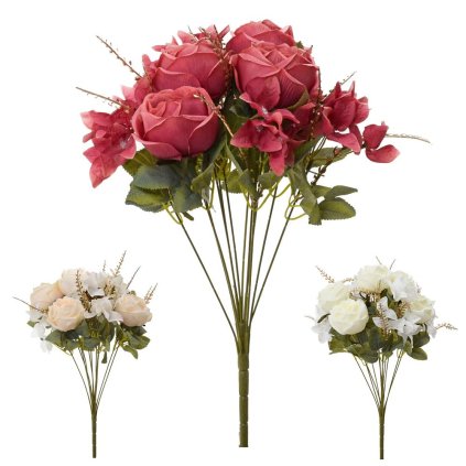 KYTICA RUŽA, ZLATÁ PAPRAĎ, DROB.KVETY MIX/3F 44CM