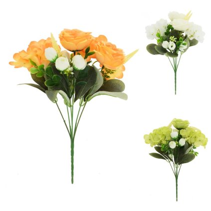 KYTICA RUŽA,HYDRANGEA, DROB.KVETY,ZELEŇ MIX/3F 32CM