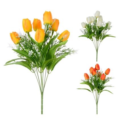 KYTICA TULIPÁN, BIELE KVIETKY, ZELEŇ 3F 36cm