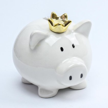 POKLADNIČKA PRASA S KORUNOU BIELE DOLOMIT 15,5x13x13,5CM