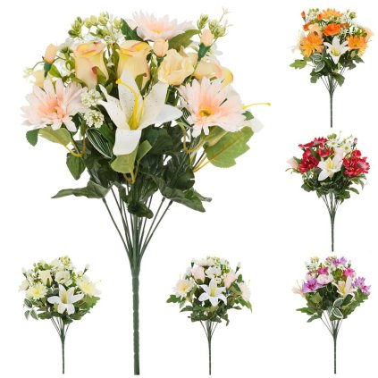 KYTICA ĽALIA, RUŽA, GERBERA, DROB. KVETY, ZELEŇ 6F 47CM