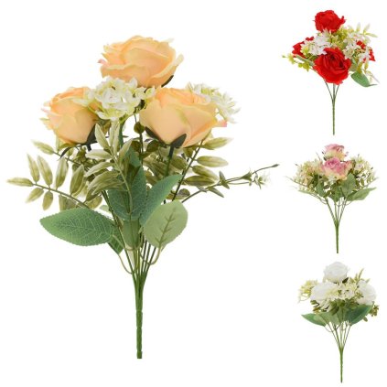 KYTICA RUŽA, DROB. KVETY, ZELEŇ MIX/4F 27CM