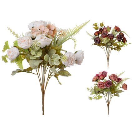 KYTICA RUŽA, HYDRANG., DROB.KVETY, ZELEŇ, 3F 29CM