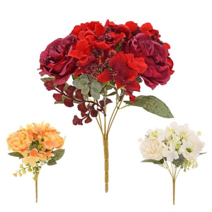 KYTICA RUŽA ANGLICKÁ, HORTENZIA, ZELEŇ MIX/3F 32CM