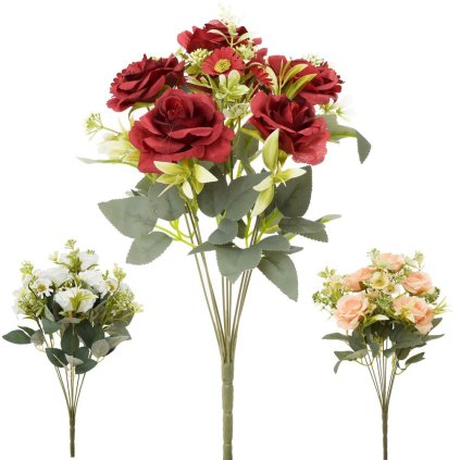 KYTICA RUŽA, DROB.KVETY, ZELEŇ MIX/3F 41CM