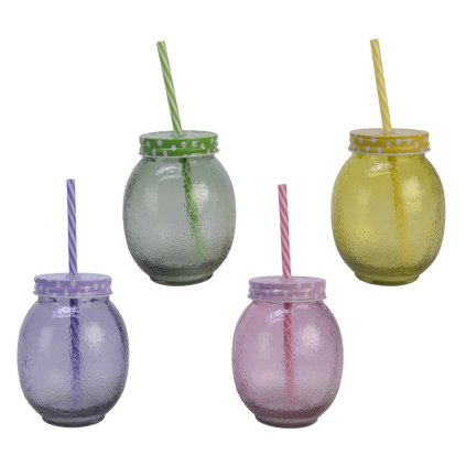 Pohár na vodu sklo so slamkou z PP 4ass V13.5/pr.10,2cm