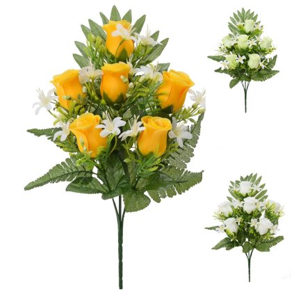 KYTICA RUŽA, DROB, KVETY, ZELEŇ x6 MIX/3F 37CM