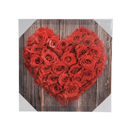 OBRAZ GLITTER SRDCE RUŽA 28x28x1,5CM