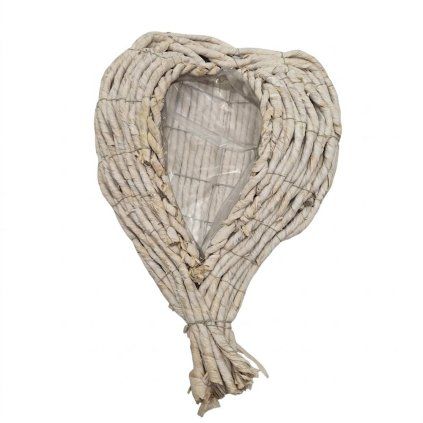 Obal srdce prútie biele 45cm