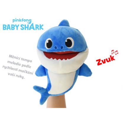 Baby Shark plyšový maňuška 23cm modrý na batérie s voliteľnou rýchlosťou hlasu 12m+ v sáčku, H194513
