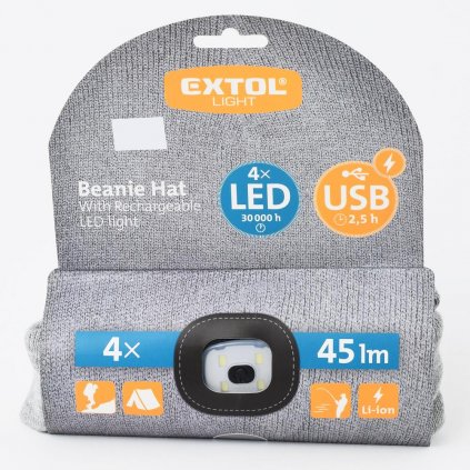 AKCIA!!!Čiapka s čelovkou, SIVÁ 4x LED,45lm, 300aMh USB nabíjanie