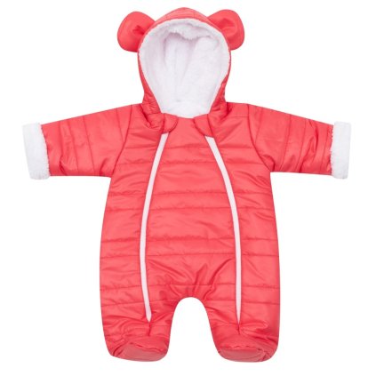 Zimná dojčenská kombinéza s kapucňou s uškami New Baby Pumi red raspberry 68 (4-6m)