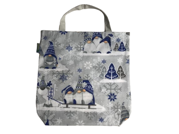 Vánoční bavlněná taška modří skřítci na šedé Velikost: Velká