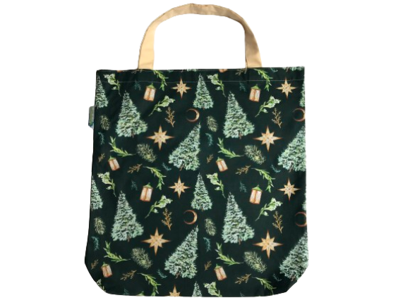 Vánoční bavlněná taška stromečky na zelené Velikost: Mini