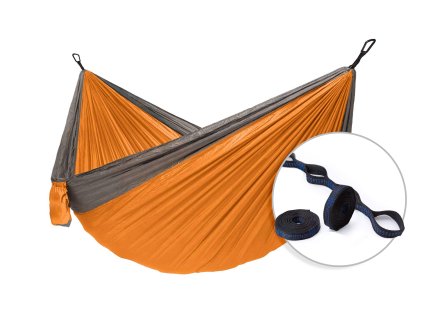 Hamaka houpaci sit pro dva Camping-Slap strap oranzovy SET