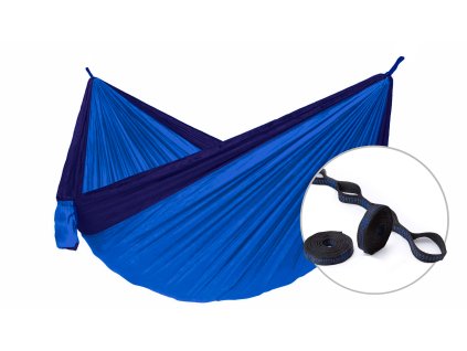 Hamaka houpaci sit pro jednoho Camping-Slap strap modry SET