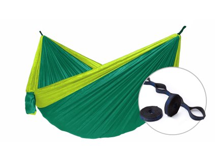 Hamaka houpaci sit pro jednoho Camping-Slap strap zeleny SET