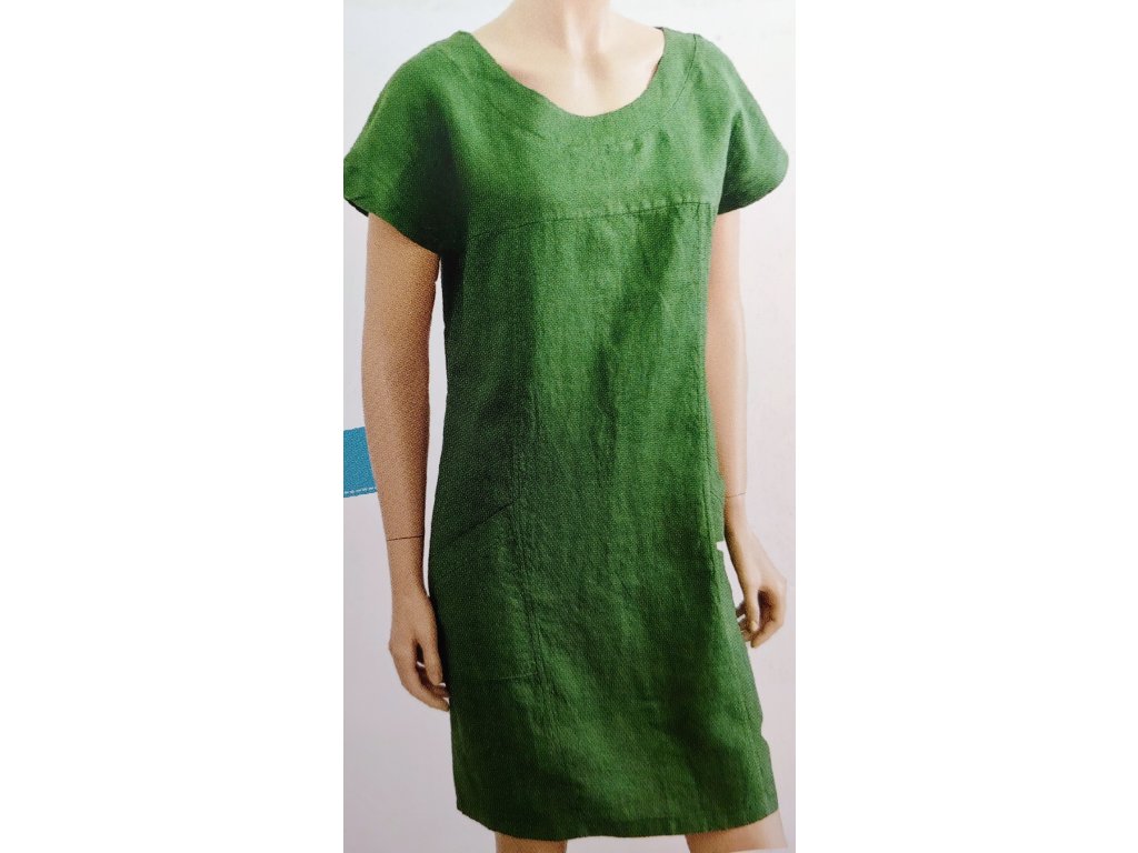 Zelené lněné šaty s kapsami