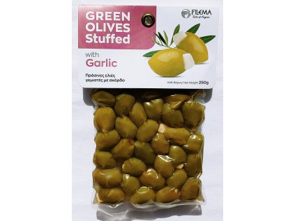 Zelené olivy plněné česnekem