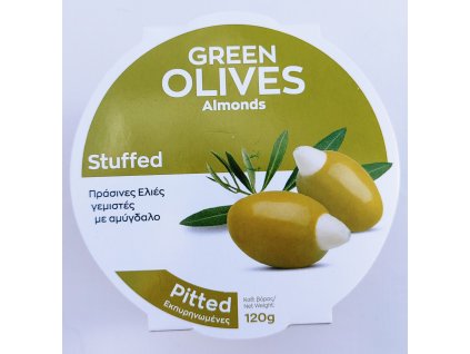 Krabička - zelené olivy plněné mandlemi