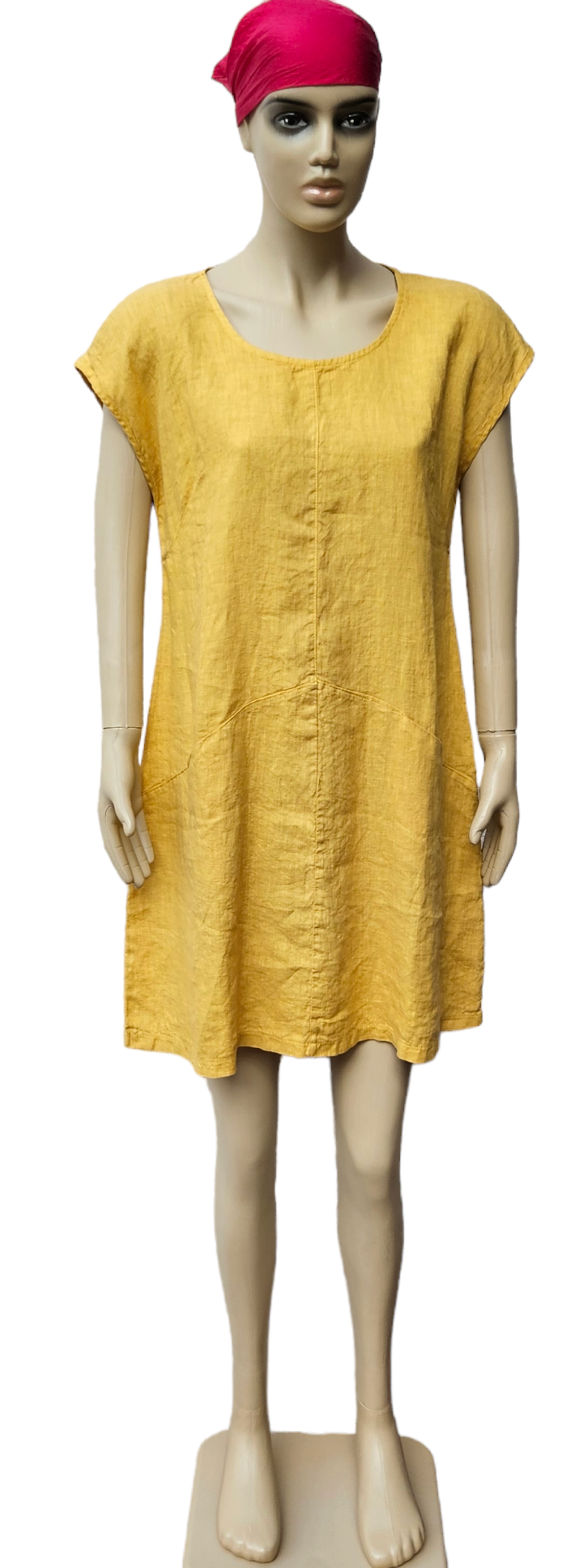 Tmavě žluté lněné šaty
