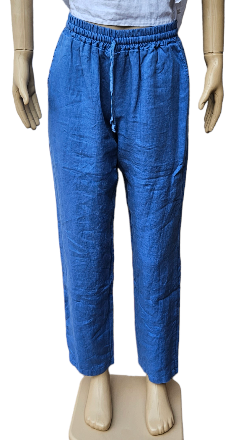 Modré lněné kalhoty