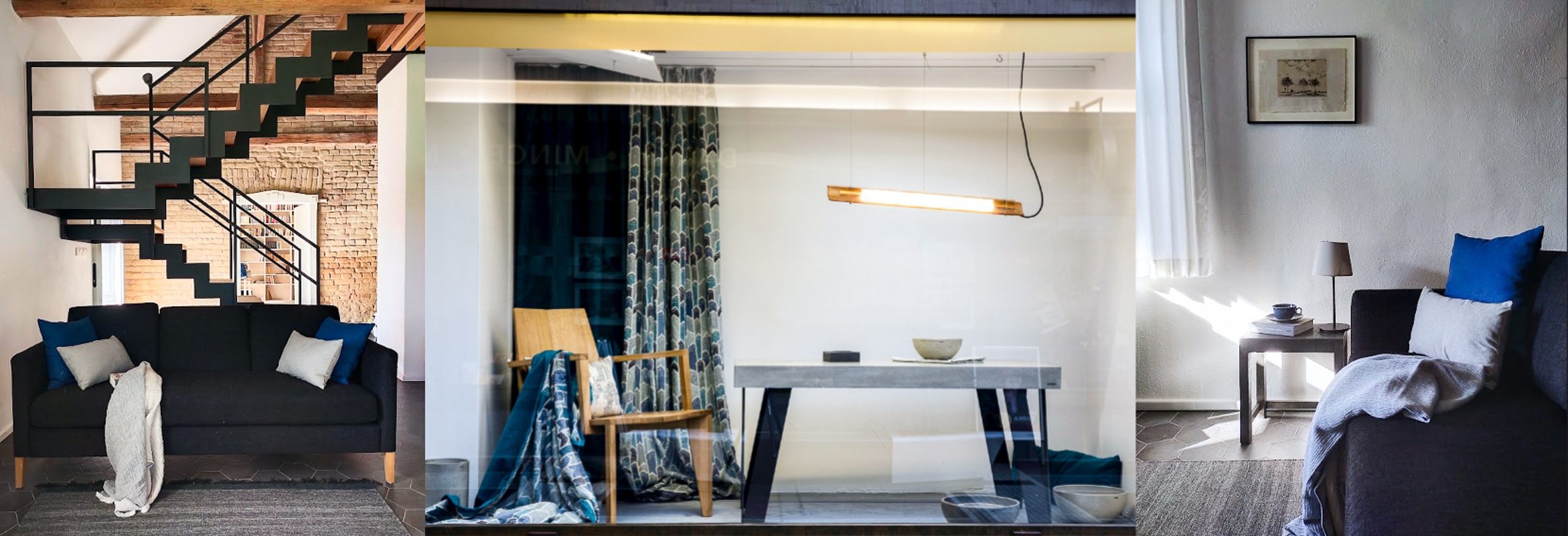 banner showing various textiles and services of hana kroa design.