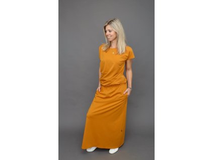 Asymetrické maxi šaty bavlna koňak