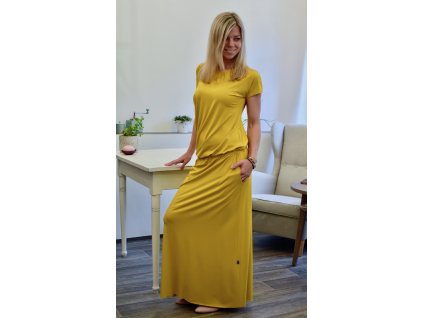 Asymetrické maxi šaty curry