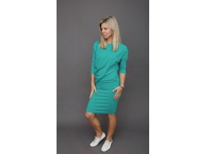 Asymetrické šaty bavlna 3/4 rukáv světlý smaragd