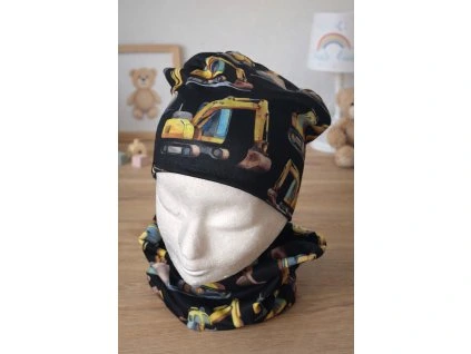 Čepice a nákrčník s bagry