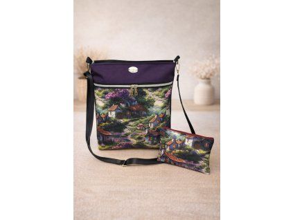 Sada kabelky a taštičky s domečky z kočárkoviny