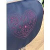 Modročerná koženková elegantní kabelka  s výšivkou