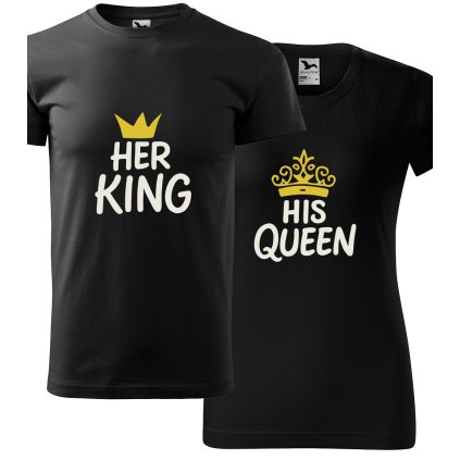 pánske a dámske tričko s potlačou Her king, His queen, farba čierna, 100% bavlna