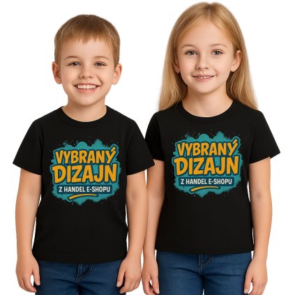chlapec a dievča v tričku s potlačou Vybraný dizajn z Handel eshopu, farba čierna, 100% bavlna